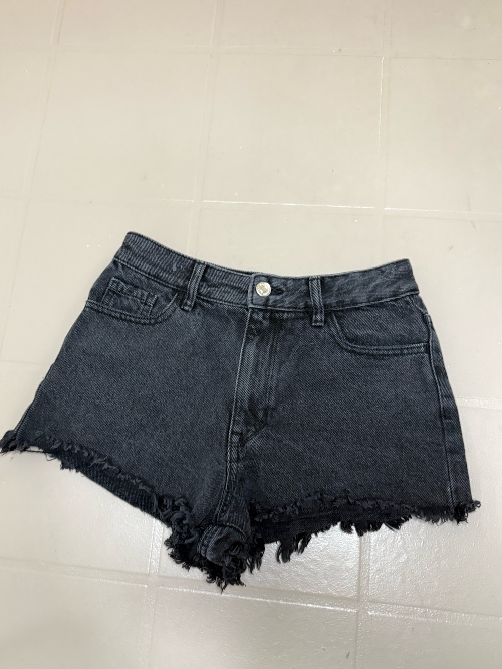 PacSun Black Frayed Hem High-Rise Denim Shorts